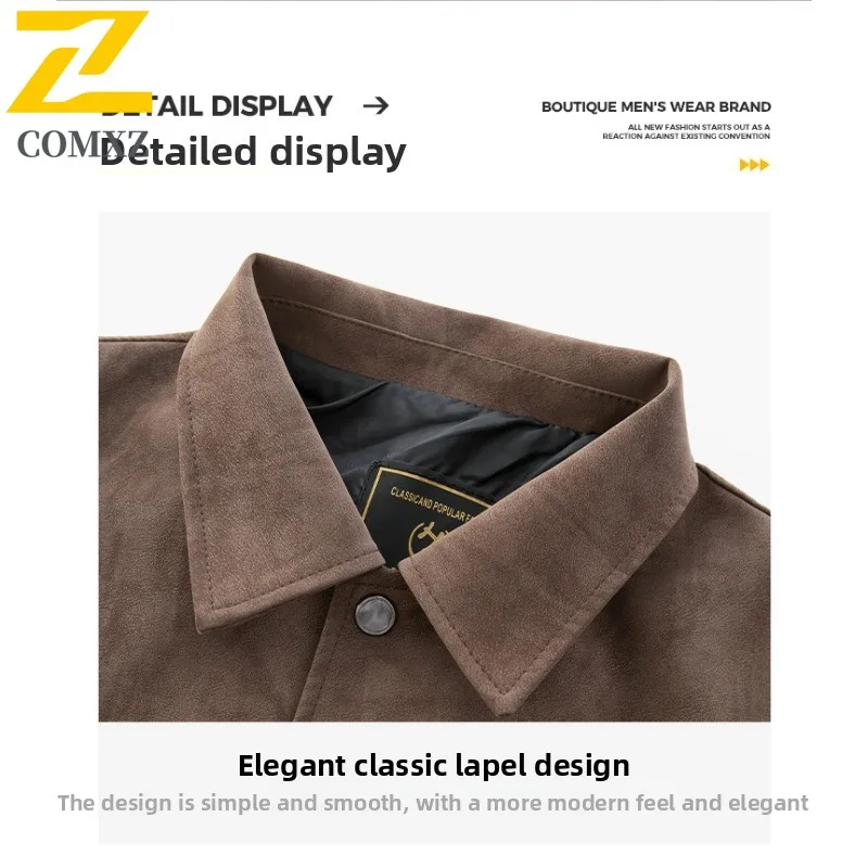 Spring Autumn Men's Suede Work Jacket Waterproof Windproof Lapel Coat Trendy Loose Fit Casual Top Versatile Streetwear New 2025