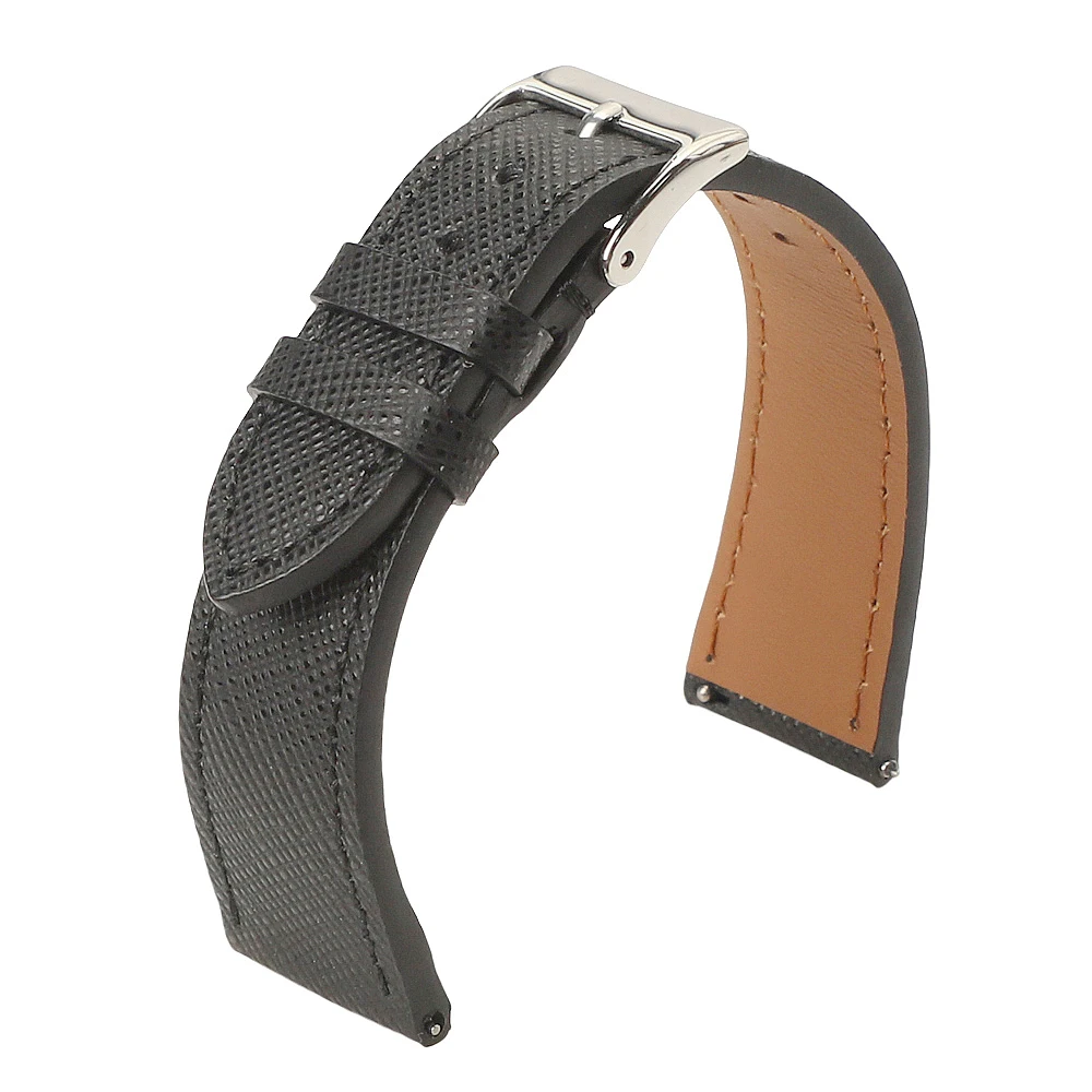 Vintage Stitched Saffiano Leather Watch Strap – Premium Quick Release Watchband