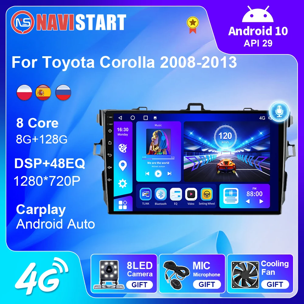 

Автомагнитола NAVISTART для Toyota Corolla 2008-2013 г., с GPS-навигацией, Android, мультимедийный видеоплеер 2 Din, 4G, Wi-Fi, BT