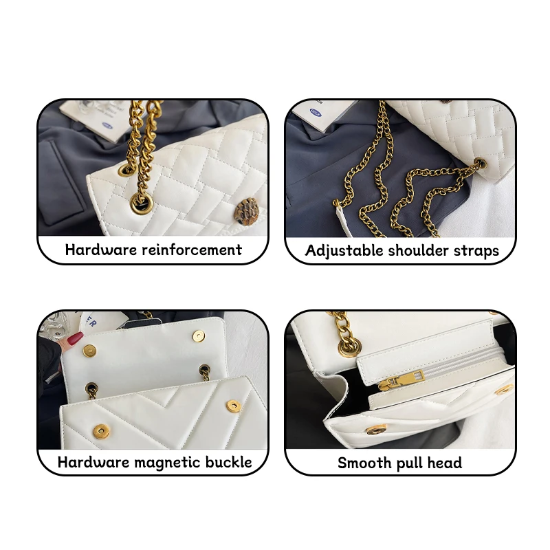 Women's Bag Metal Chain Pack High Quality Leather Rhombic Lattice Crossbody Underarm Female Bags Fashion Niche New Style