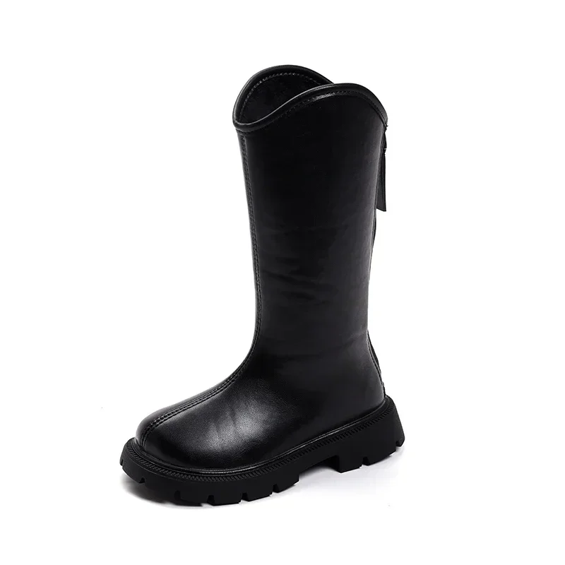 2024 Children High Boots for Girls Autumn Winter New Fashion Korean Style Anti-slippery Keep Warm Versatile Chic Leather Shoes 6