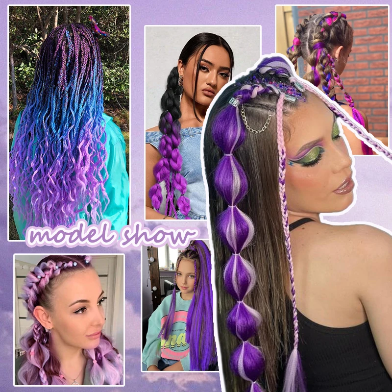 24Inch Synthetic Purple Braiding Hair Extensions Ombre Long Yaki Straight Jumbo Braids Hairpiece Crochet Hair for Women DIY