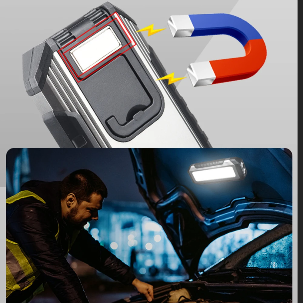 COB LED Work Light USB Rechargeable Camping Lamp with Magnet 4000mah for Auto Repair and Maintenance