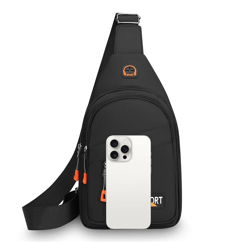 Men's large capacity chest bag with headphone jack, adjustable shoulder strap, hands-free, suitable for gym and travel - outdoor