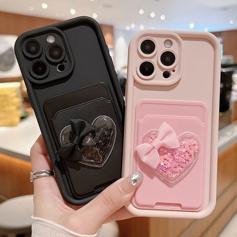 Schöne 3D Liebe Herz Karte Tasche Halter Telefon Fall Für iPhone 15 14 13 12 11 Pro Max XR XS 7 8 Plus SE Stoßfest Candy Soft Cover_voghion.com