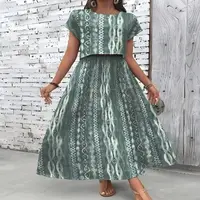 Plus Size Women's Dark Green Tie-Dye Pattern Crop Top & Maxi Skirt 2-Piece Set - Boho Casual Vacation/Daily Style (0XL-4XL) - Image 5