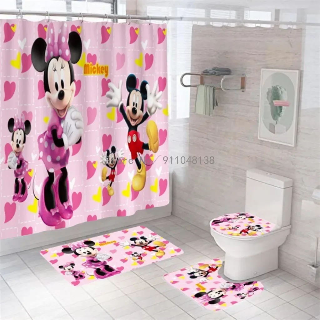 Disney Mickey Mouse Minnie Shower Curtain Waterproof Cute Cartoon Pattern Shower Curtain with Hooks for Bathroom Decor Gifts