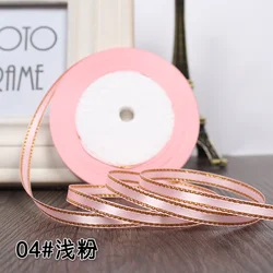 25 - Yard Roll of 6mm Gold - Edged Satin Ribbon for Gift Wrapping and Decorative Crafts (Light Pink)