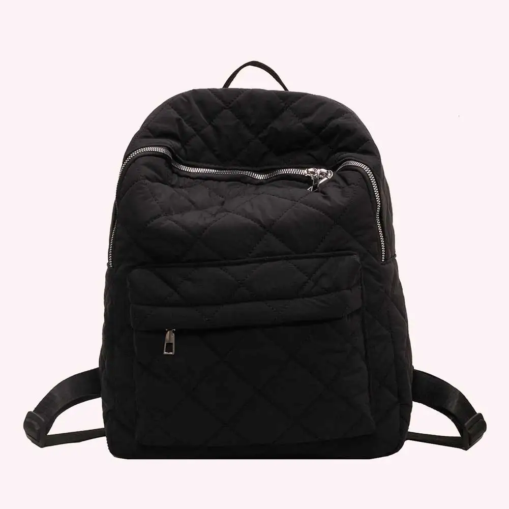 Women Casual Puffer Knapsack Large Capacity Teenagers Daypack Solid Color Quilted Laptop Backpack for Travel Working Vacation 3