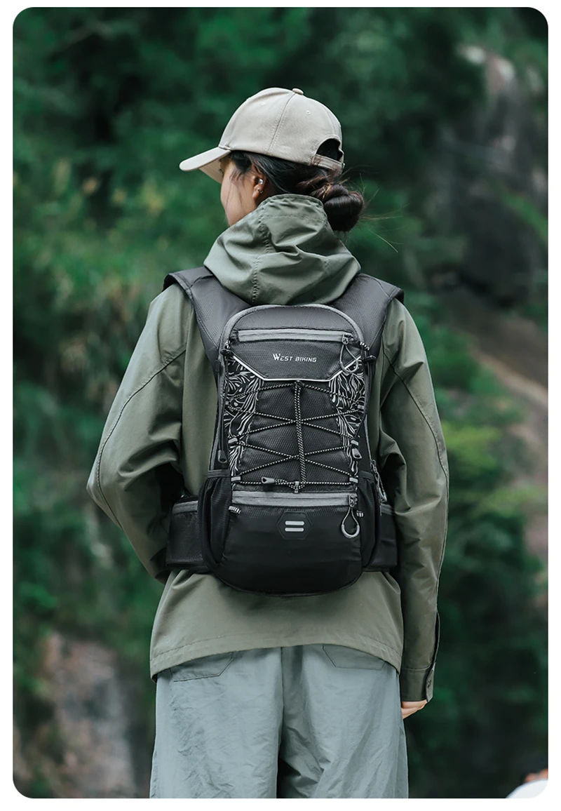 WEST BIKING 16L Fahrradrucksack mit Helmablage Reflektierender Outdoor-Sport-Wander-Kletter-Rucksack mit Trinksystem Fahrradtasche – Detail 19