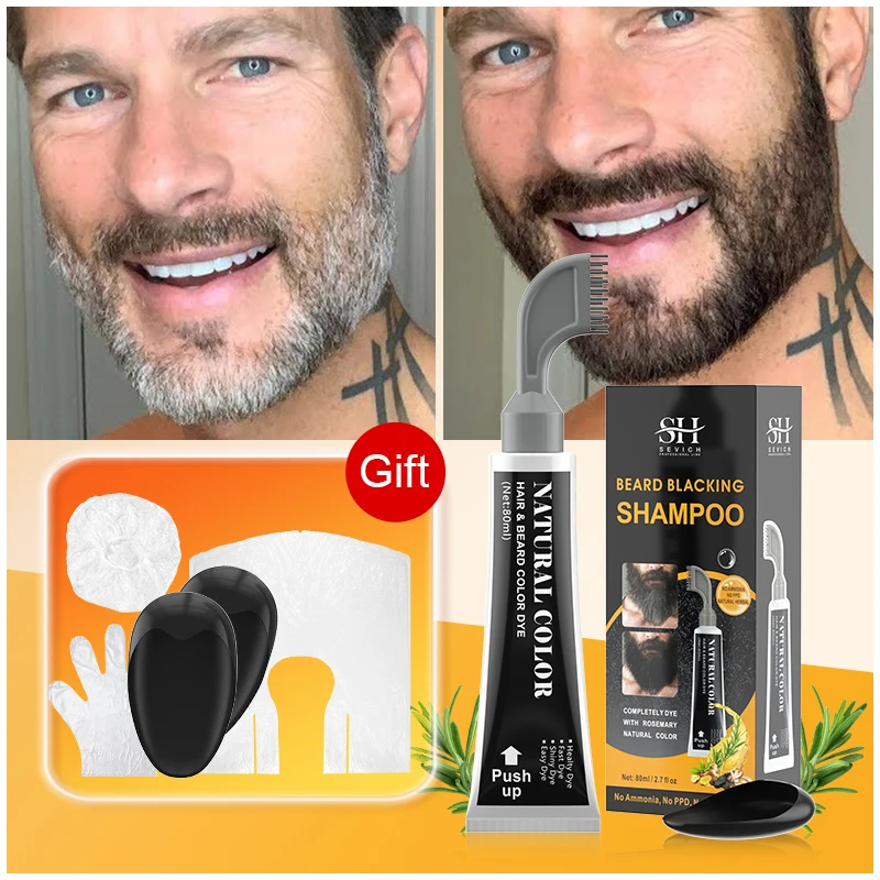 2024 Estratto Di Erbe Crema Da Barba Nera Con Pettine Rosmarino Fast Black Beard Dye Shampoo Crema Colorante Per Capelli Istantanea Cura Della Barba P