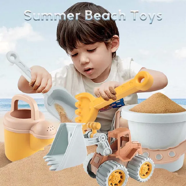 Children Sand Beach Toys Simulation Ice Cream Cake Model Bulldozer Beach Bucket Wheat Straw Summer Seaside Play Sand Water Game 2
