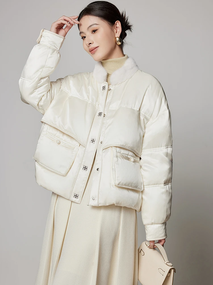 Mink Fur Down Jacket Women's Short Loose and Thick White Duck Down Warm Jacket main image 1