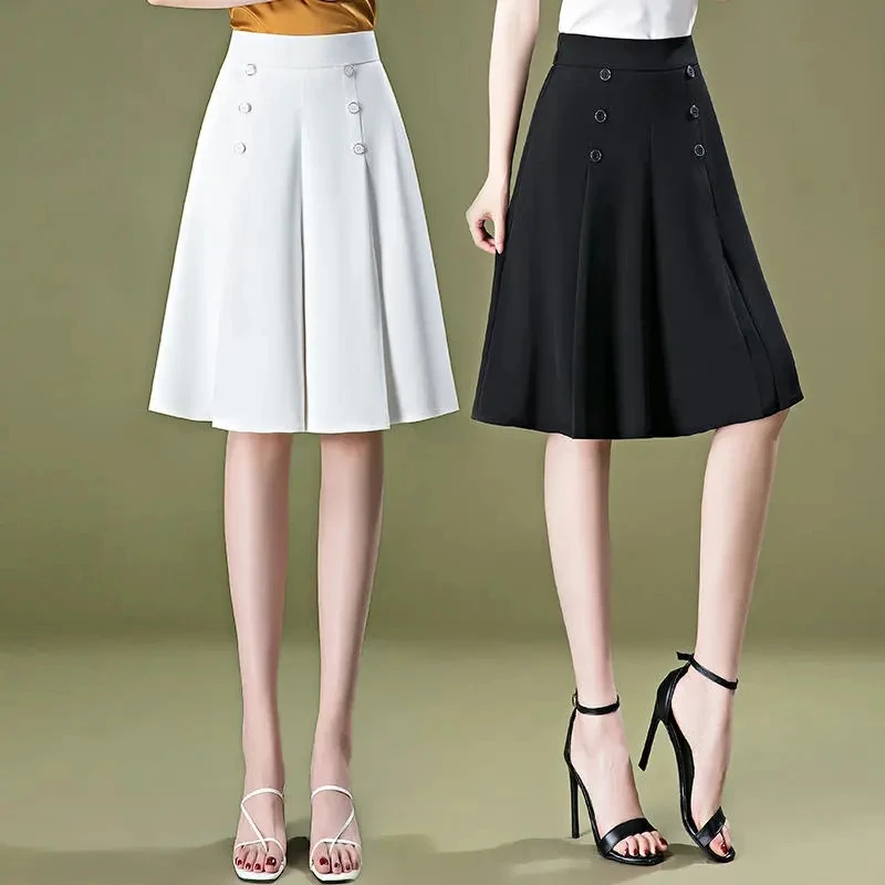 

Summer High Waist Casual Aesthetic Skirt Pants Women Korean Fashion New Vintage Elegant Wide Leg Trousers Pantalon Pour Femme