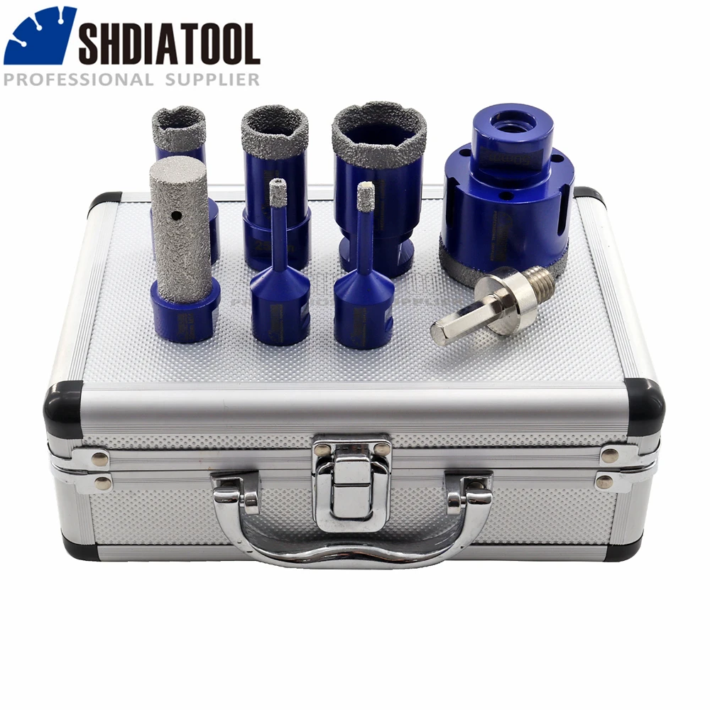 SHDIATOOL 8pcs/Box Diamond Core Drill Bits Set Drilling Crown Dia6+6+20+25+35+50mm+20mm Finger Bit+Hex Adapter Tile Ceramic M14