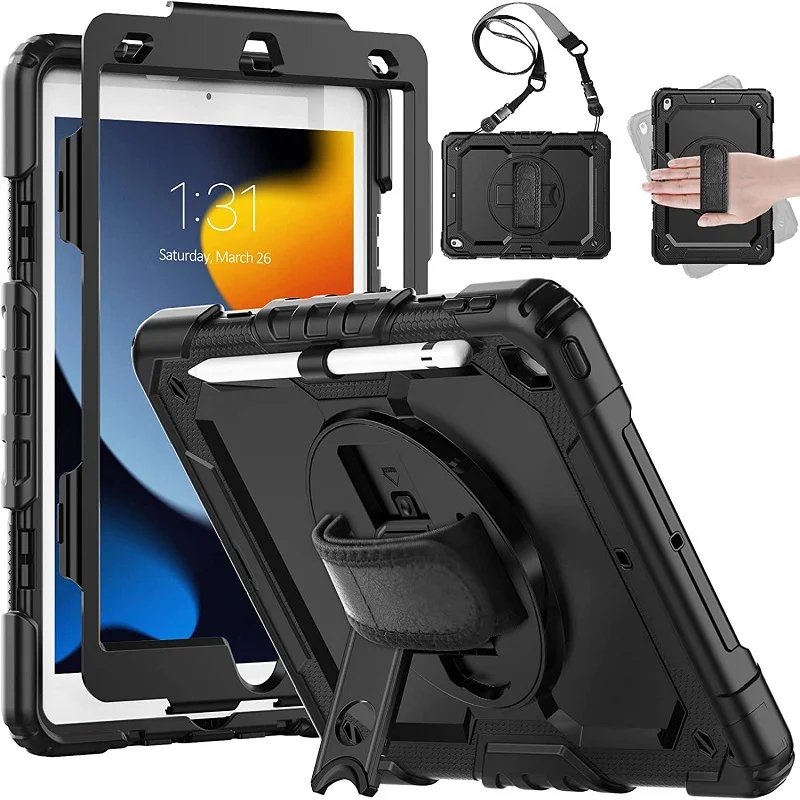 Custodia Antiurto Per Cavalletto Per Ipad 10.2 7Th 8Th 9Th 2019 2020 2022 10.2 Custodia Per Portamatite + Protezione Per Schermo In Pet + Tracolla