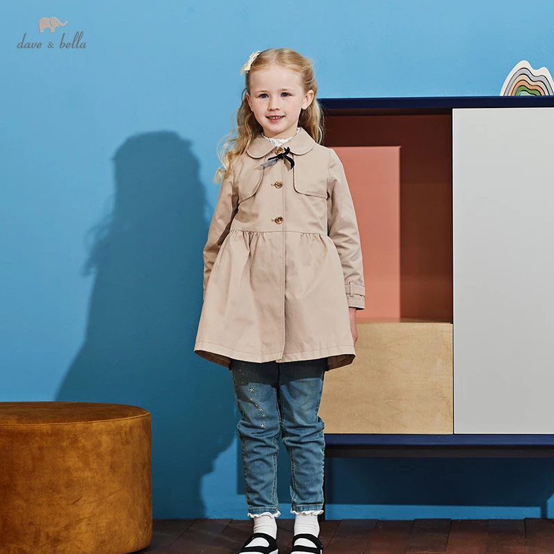 

DK3222329 Dave Bella Autumn Kids 5Y-15Y Girls Fashion Solid Button Pockets Coat Children Cute Tops High Quality Outerwear