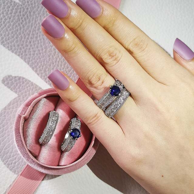 New silver color bride Luxury Bold Big Wedding Rings Set For Bridal Women Engagement Finger Bold Party Gift Jewelry R4428X