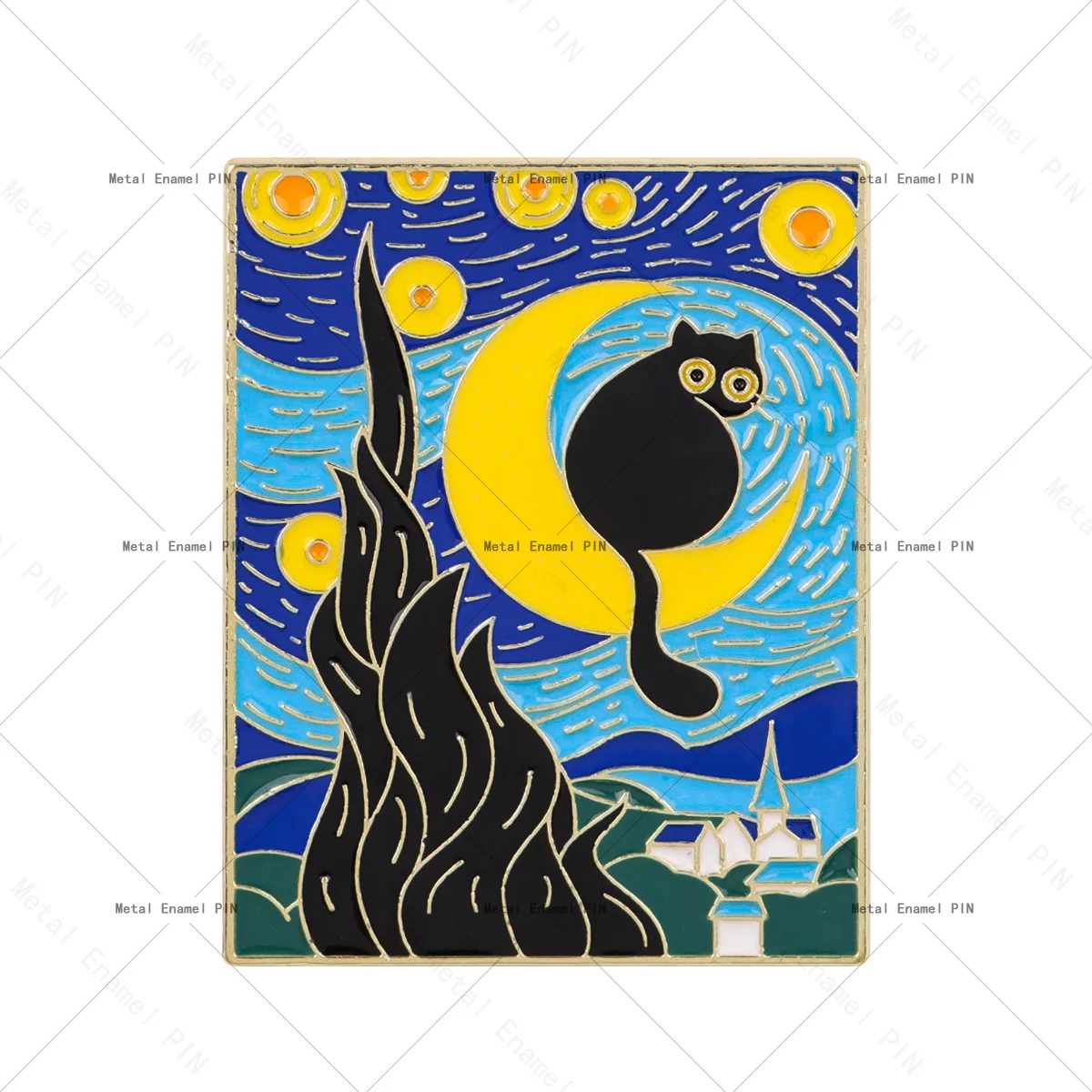Van Gogh Starry Night Enamel Cat Brooch - Cute Lapel Pin Badge for Backpacks and Costumes - Fashion Jewelry Gift