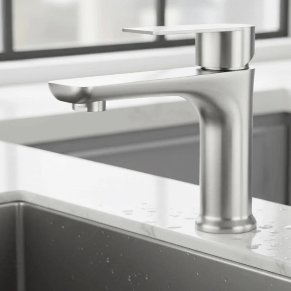 Stainless Steel Bathroom Faucet Single Cold Anti-Leakage Kitchen Sink Faucet Rust-proof Rotary Switch Lavatory Basin Faucet