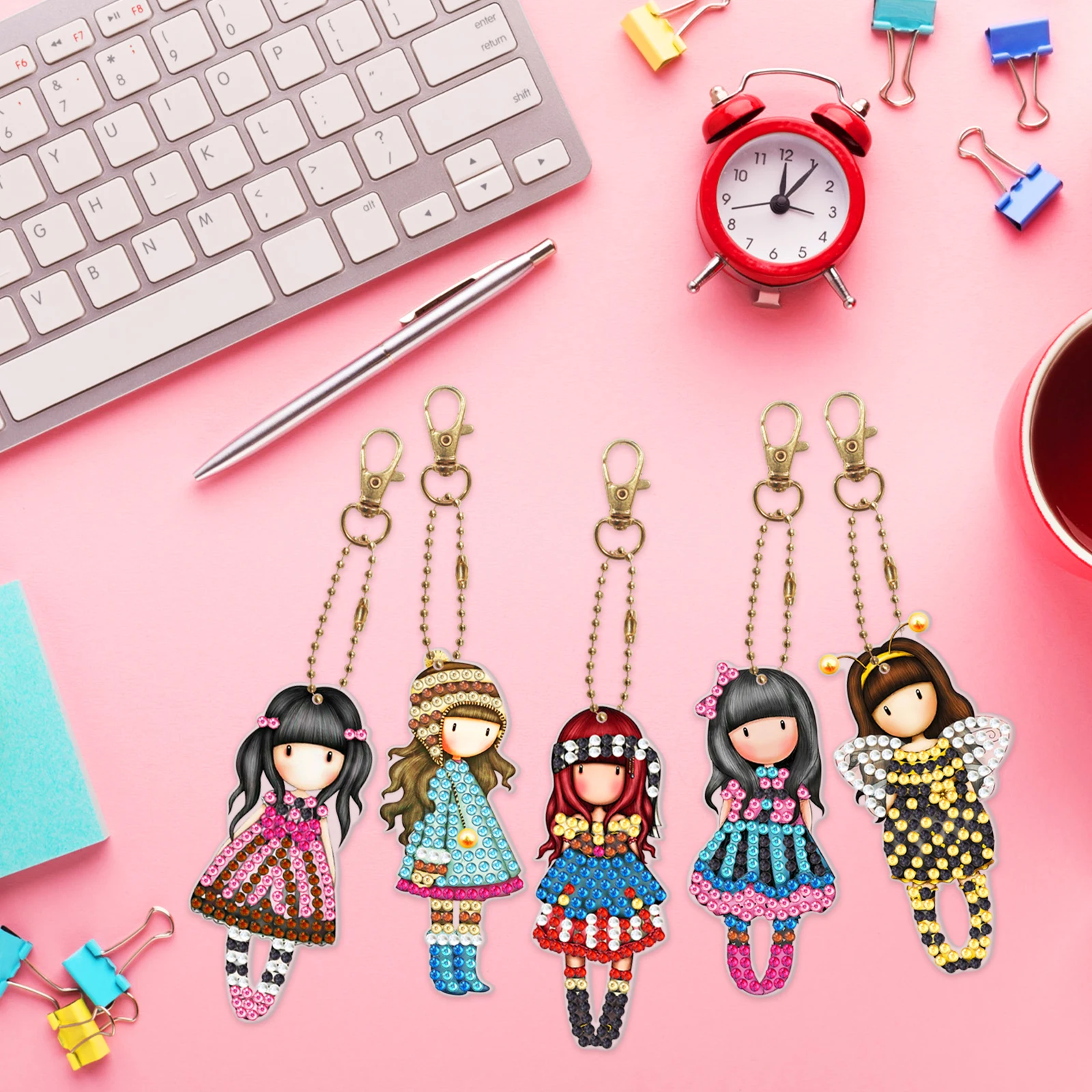 5d Diamond Painting Keychain Cartoon Cute Girl Keychain Diamond Mosaic Set Diy Gift Daughter diamond keychains diamond painting