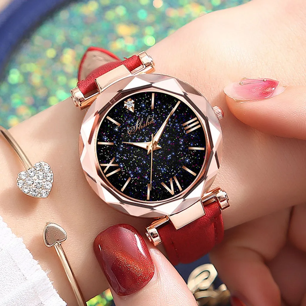 

Star Dial Watches For Women Fashion Roman Scale Leather Ladies Quartz Watch Female Wrist Watch Reloj De Mujer