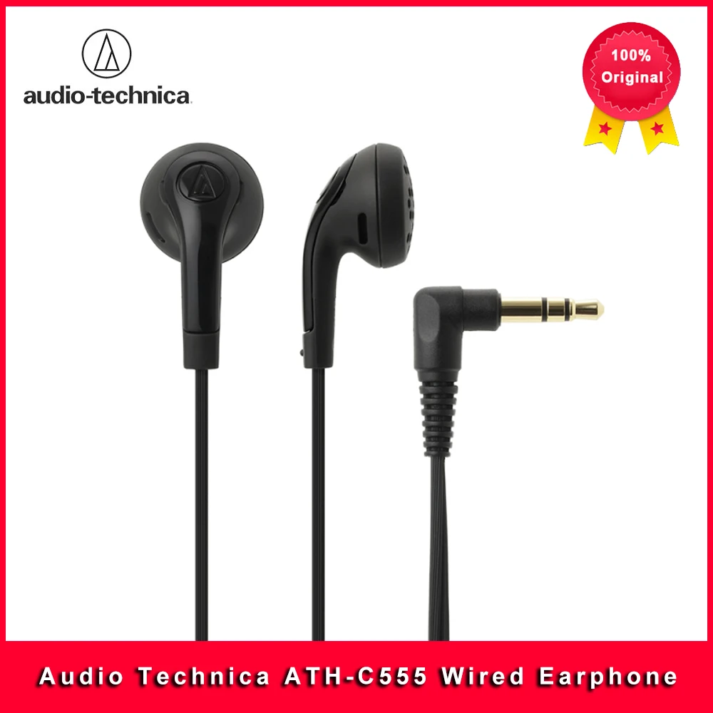 Audio Technica ATH-C555 3.5mm Wired Earphone Flat-head Earbud Tri-band Equalization Pure Sound Music Earphone for iPhone/Android 1