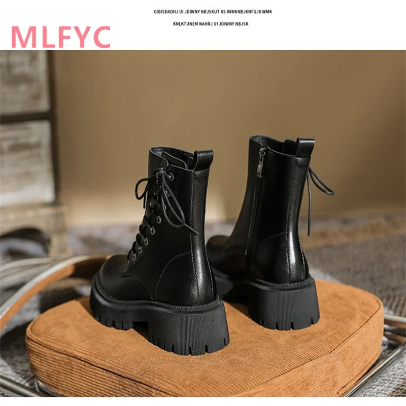 British style women's boots autumn and winter new single boot net red motorcycle slimming thick soles with short heels for women