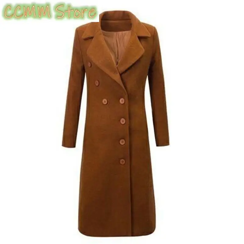 New Female Woolen Coat Velvet Women Double-Breasted Woolen Coat Spring And Autumn Woolen Coat Fashion Suit Collar ThickTrench
