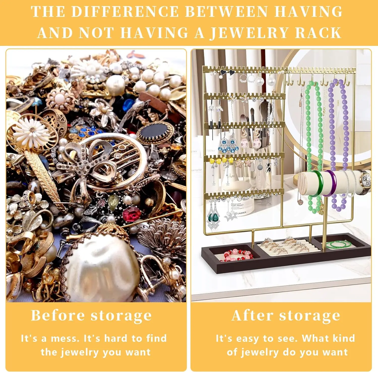 Jewelry Organizer Stand, Earring Holder Organizer with 108 Holes, Jewelry Stand with Bracelet Holder, Jewelry Holder