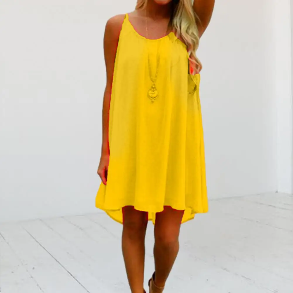 

Пляжное платье, дышащее платье на бретельках с круглым вырезом, повседневное мини-платье на бретельках, стильное пляжное свободное платье на бретельках, повседневная одежда