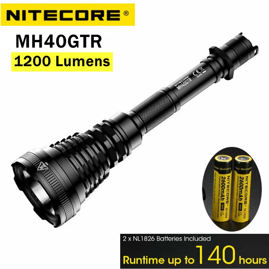 NITECORE MH40GTR Tactical Flashlight LED 1200LM Rechargeable Searchlight CREE XP L HI V3 Hunting Search Torch