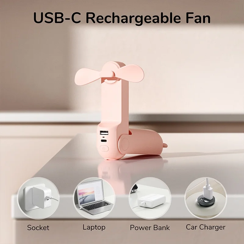 Mini Fan 2 IN 1 Hand Fan Portable USB Rechargeable Small Pocket mini fan rechargeable Battery Operated with Lighting