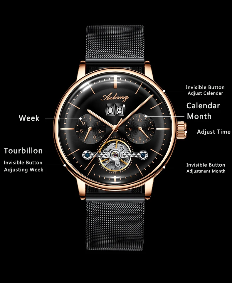 AILANG Orologio meccanico automatico scheletrato da uomo con tourbillon nero Orologio da uomo completamente in acciaio Orologio da uomo a carica automatica Relogio Masculino_voghion.com