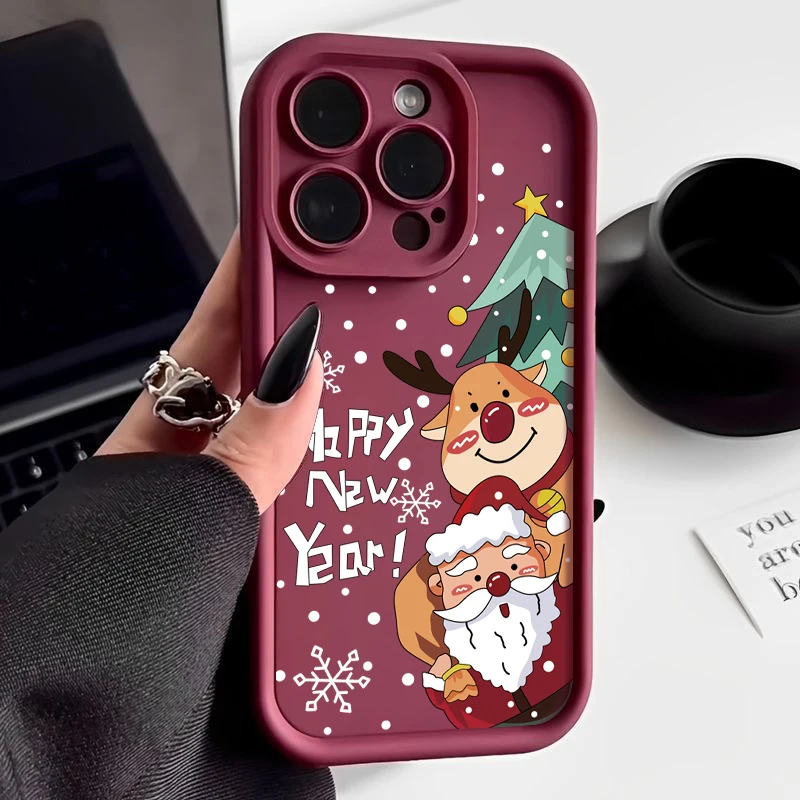 thumbnail image 1 of Funda de silicona con patrón navideño para iPhone, carcasa suave de TPU a prueba de golpes para teléfono iPhone 16, 15, 14, 13, 12, 11 Pro Max Plus, X, XS, XR, 8, 7, 1 of 5