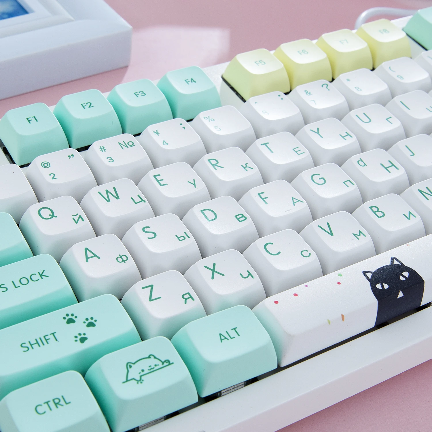 Maimooo-cat Tema Keycaps para Teclado Mecânico Russo 6.25u Pbt Sublimação Dye Xda Bonito mx Switch 131 Chaves