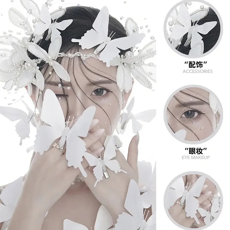 그라데이션 컬러 오간자 패브릭 나비 아플리케 50mm 반투명 쉬폰 나비 파티 장식, 인형 장식, 100 피스