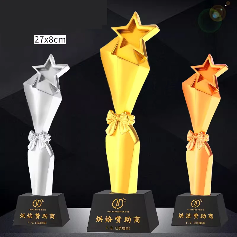 Customized Resin Trophy, Gold, Silver, Copper, Excellent Employee Sports Competition Souvenirs, Free Lettering Crystal Base, 1Pc