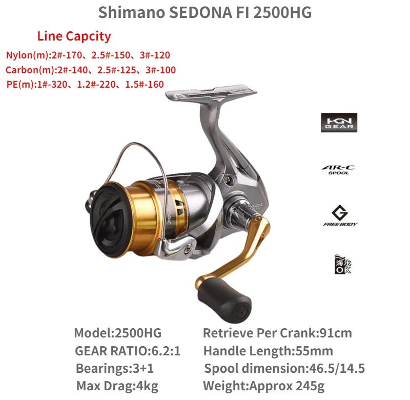 SHIMANO Sedona 2500 FI – Mulinello Spinning Con Rapporto 5.0:1, Recupero 91 Cm, Corpo Power G E Gestione Lenza Propulsion - 3