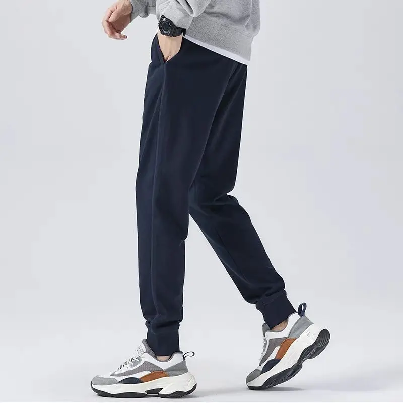 Summer New Thin Fashion Korean Casual Sports Pants Men Solid Elastic Waist Drawstring Patchwork Pocket Loose Straight Trousers
