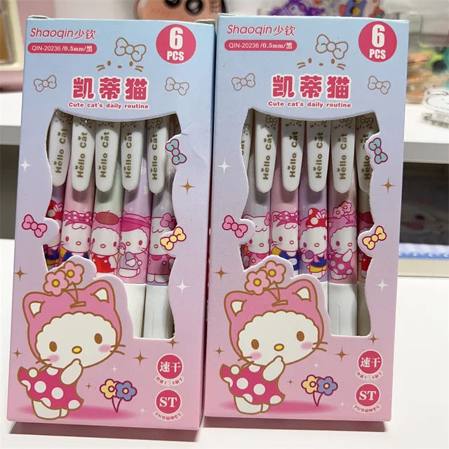 Sanrio Gel Pen12Pcs Kawaii Hello Kitty Strawberry Cinnamoroll Kuromi Melody  Student Stationery Write Pens 0.5 Black Exam Pen