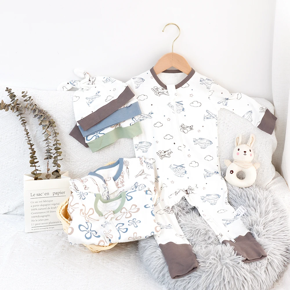 CoolaPeachBabyClothesSoftNewbornRomperNordicPatternBamboo