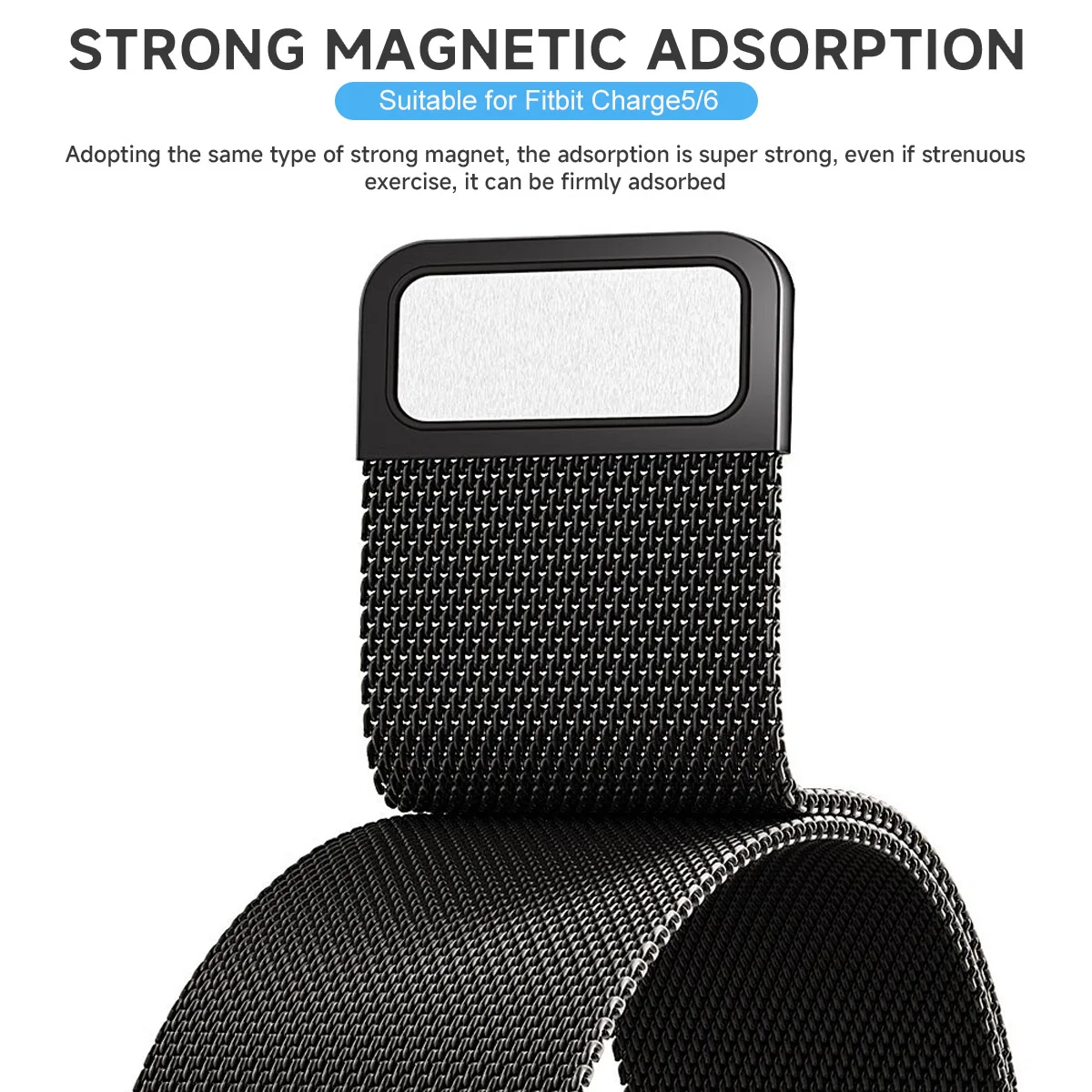Stainless Steel Magnetic Loop Bracelet Wrist Strap, Adjustable Band
