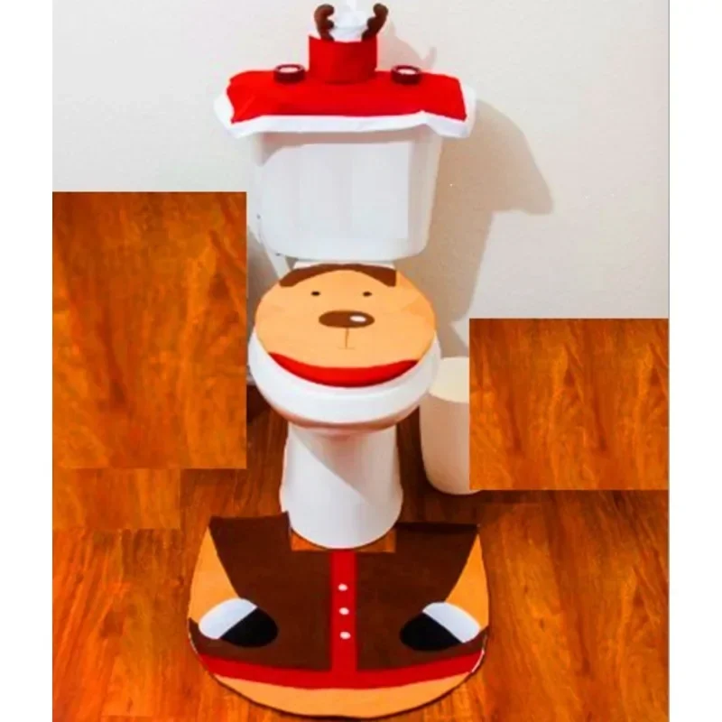 3Pcs Santa Claus Toilet Cover With Foot Pad Water Tank Cover+Tissue Cover Toilet Decoration Set Bathroom Decoration Wholesale