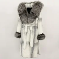 Reality Fur Autumn Winter Long Warm Fur Real Rabbit Fur Coat Women Natural Fox Fur Jacket Female Belt Rabbit Fur Coat Women 1