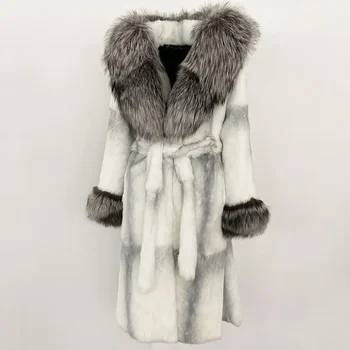 Reality Fur Autumn Winter Long Warm Fur Real Rabbit Fur Coat Women Natural Fox Fur Jacket Female Belt Rabbit Fur Coat Women 1