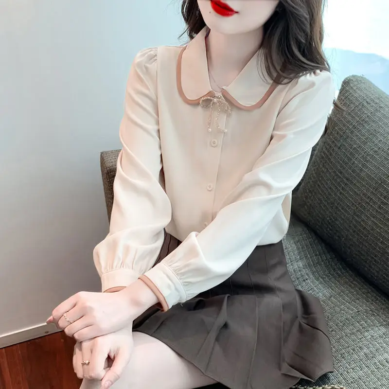 

Spring Autumn Women Shirts Solid Casual Blouses Female Tops LooseKorean Style Blouses Long Sleeve Turn-Down Collar Shirt F62