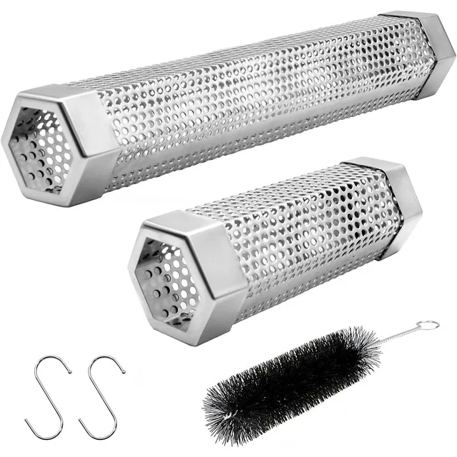 Pellet Smoker Tube Set,with Brush and 2 Hooks for 2.5/5hrs of Billowing Cold/Hot Smoking for All Grills or Smokers