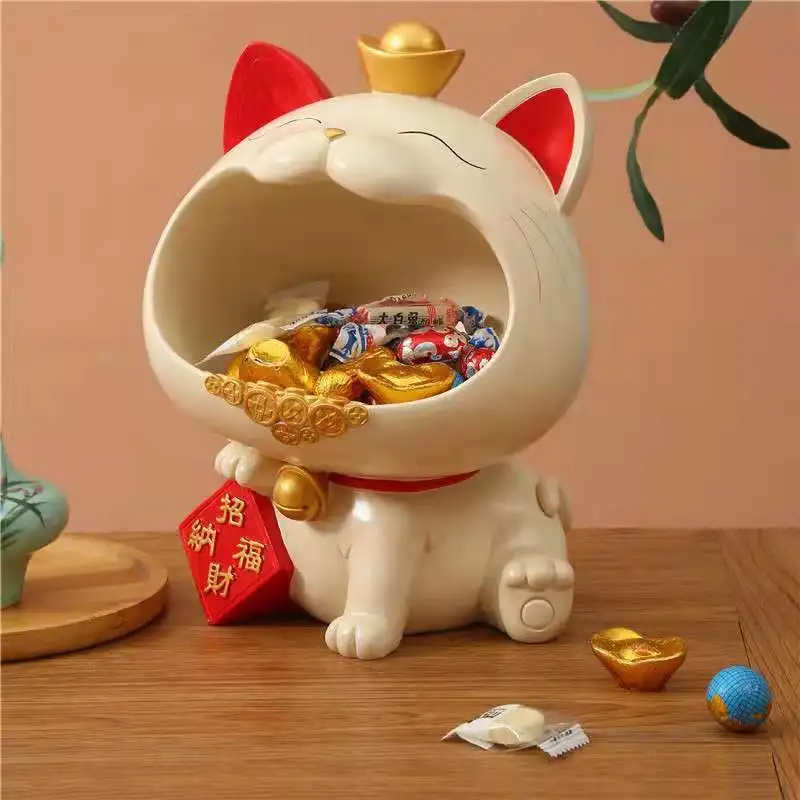 

Поднос для хранения Lucky Cat, статуэтка из смолы, скульптура, коробка для хранения мелочей, статуэтка кошки удачи, брелок для ключей, декор для гостиной и дома