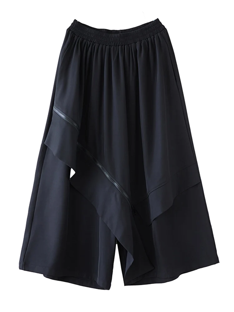 Black Vintage Irregular Spliced High Waist Wide Leg Pants Women New Casual Loose Ladies Trousers Fashion Spring Autumn 2025